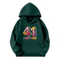 thumbnail image 4 of CUZIBR Boys Girls Graphic Print Hooded Sweatshirt Kids Pullover Casual Long Sleeve Front Pocket Soft Tops For 4 Years Old Kids Birthday Party Dailywear Fall Clothes,Dark Green-c,5-6 Years, 4 of 4