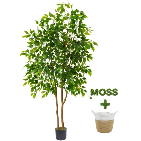 Warmplants 6ft Artificial Ficus Tree, Fake Plant with with Basket, Faux Trees for Indoor Home Office Living Room Decor