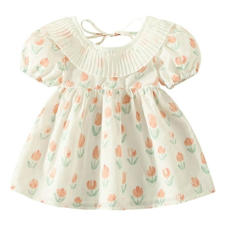 

Otqutp Toddler Girls Clothing Set Little Girls Short Sleeve Bowknot Floral Prints Ruffles Princess Dress Dance Party Dresses Clothes