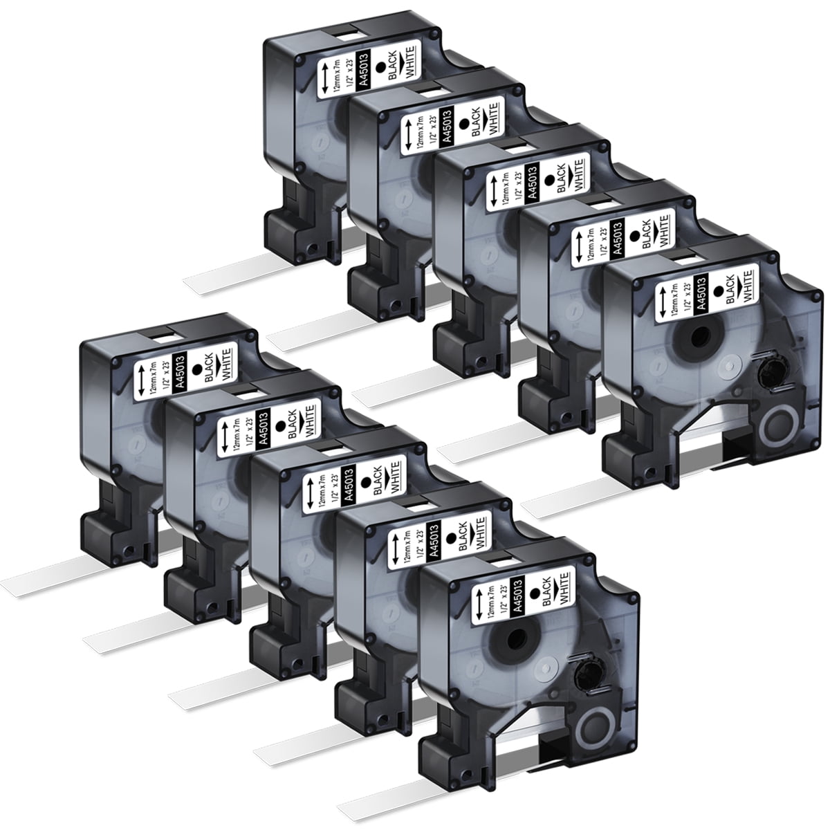 GREENCYCLE 10PK Compatible for DYMO D1 45013 45013S S0720530 45113 12mm Black on White Label Maker Tape
