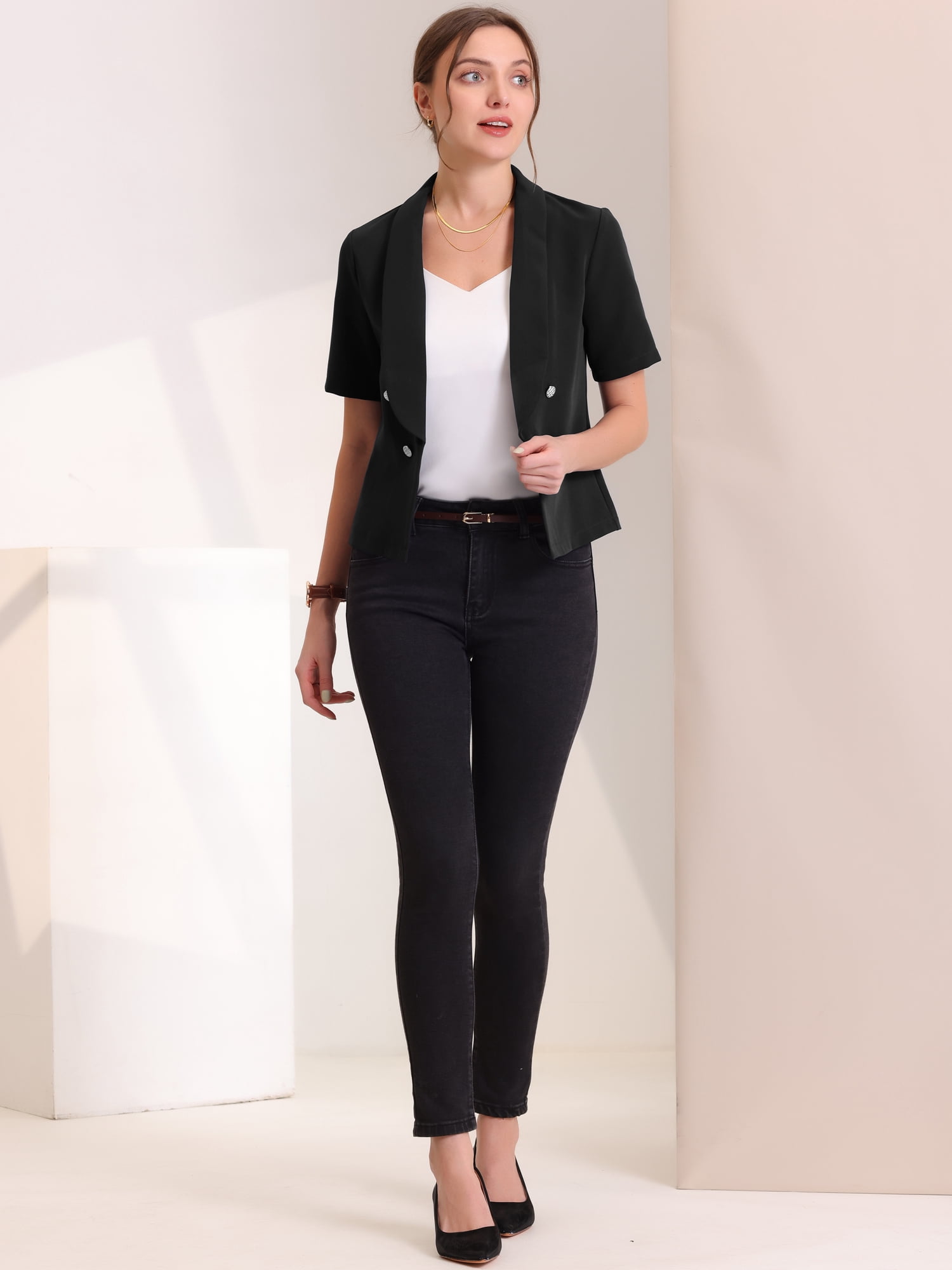 DARING DIVA Shawl Collar Open Front Cardigan Suit Blazers 3XL Black