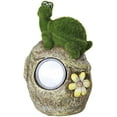 thumbnail image 3 of Solar Powered Tortoise On Garden Rock Sculpture In Flocked Artificial Grass Deco, 3 of 3