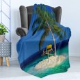 thumbnail image 4 of Seaside Soft Flannel Fleece Blanket, Chair Under a Palm Tree on a Small Uninhabited Tropical Island Clear Ocean, Cozy Plush for Indoor and Outdoor Use, 50" x 60", Green Blue Yellow, by Ambesonne, 4 of 5