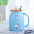thumbnail image 2 of Taza de cerámica de gato lindo, taza de leche de té de café frío caliente con y tapa de madera de gato, resistente al calor, regalo para niños Azul Macarena Tazas de café de cerámica, 2 of 8