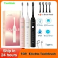 thumbnail image 2 of Cepillo de dientes eléctrico sónico Toothink, recargable por USB, para adultos, batería de larga duración de 360 días, con 4-12 cabezales de repuesto, regalo T001, 2 of 5