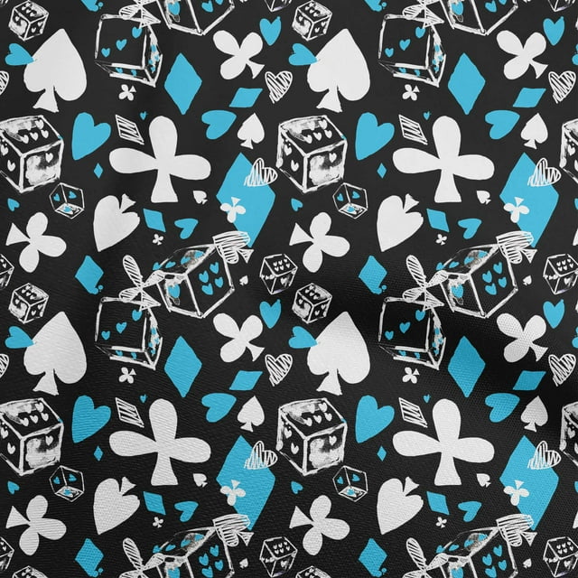 oneOone Rayon Medium Blue Fabric Poker Card Craft Projects Decor Fabric Printed By The Yard 56 Inch Wide