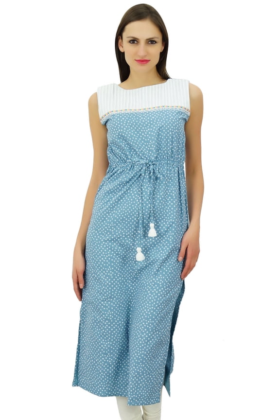 Straight Kurti Printed Casual Kurta With Drawstring Sleeveless Clothing