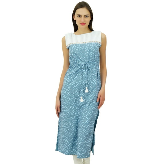 Bimba Straight Kurti Printed Casual Kurta With Drawstring Sleeveless Clothing
