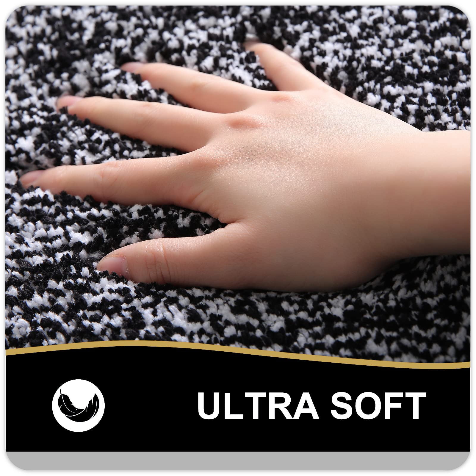 Smiry U-Shaped Luxury Bathroom Rugs, Ultra Soft and Absorbent Microfiber Contour Bath Rug, Non-Slip Machine Washable Toilet Rug, 24"x20", Black and White