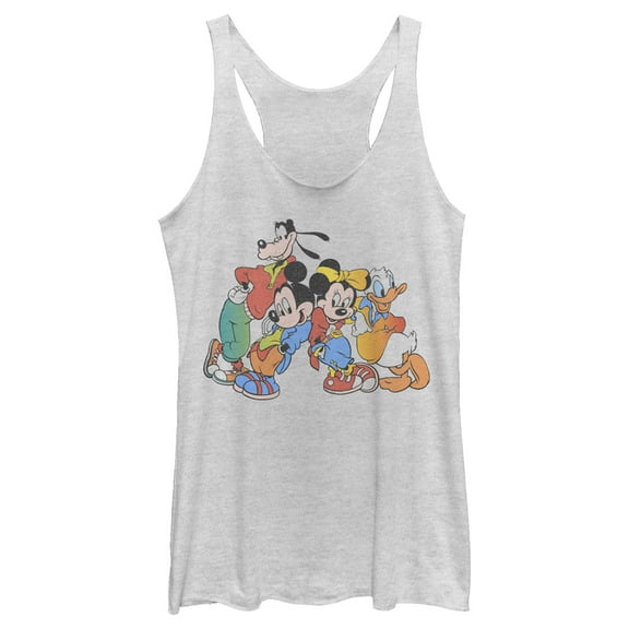 Women's Mickey & Friends Colorful Group Shot Distressed  Racerback Tank Top White Heather 2X Large