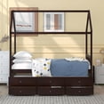 thumbnail image 2 of Twin Size House Bed with Trundle and 3 Storage Drawers, Twin Captain's Beds, Wooden Storage Daybed Frame, House Shape Wooden Bed Frame Bedroom Furniture, Can be Decorated,for Teens Boys Girls,Expresso, 2 of 7