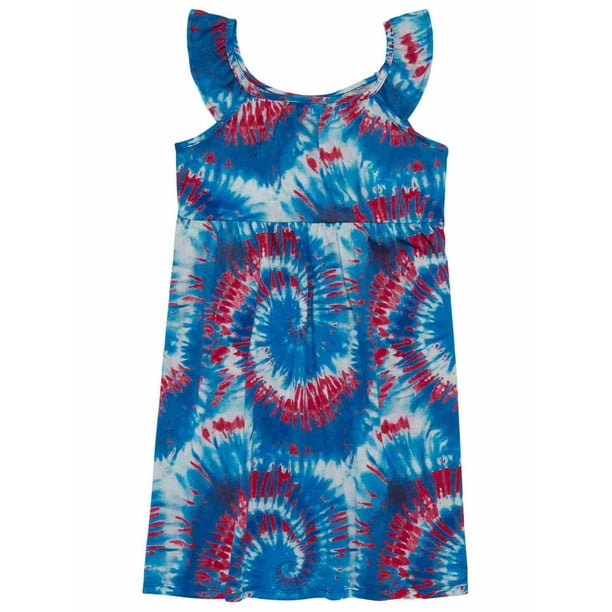 Girls Patriotic Red White & Blue Tie Dye Sundress Sunburst USA Dress ...