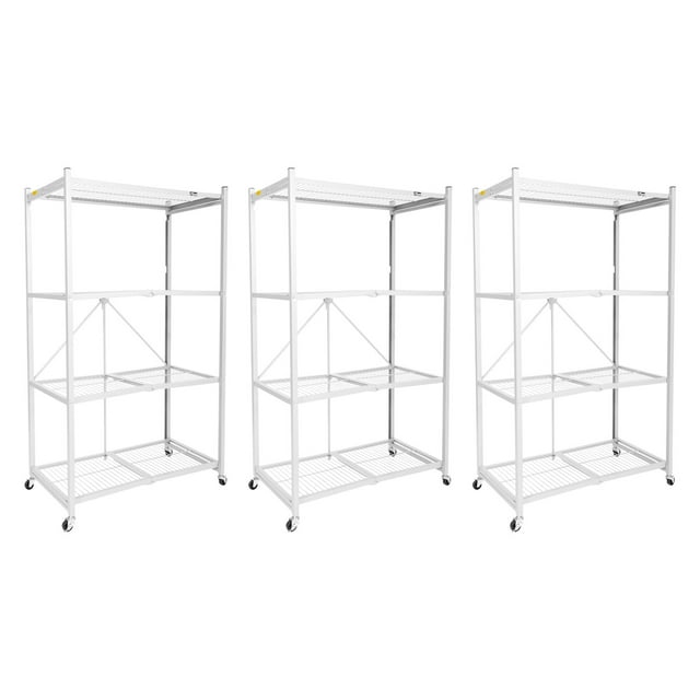 Origami Lot de 3 R5-06W Étagères Pliantes en Fil d'Acier à 4 Tablettes, Blanc