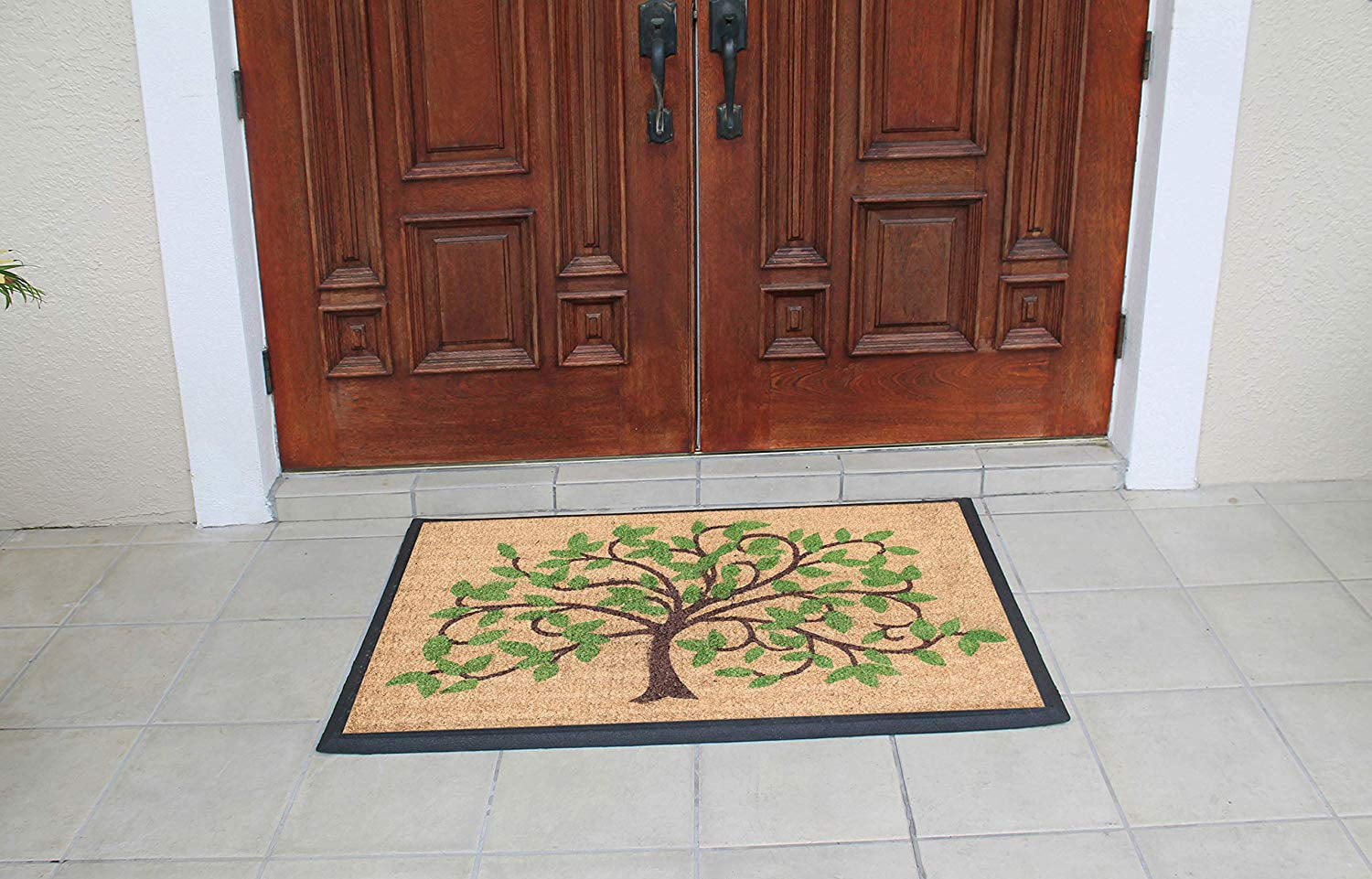 A1 Home Collections Doormat Hand-Crafted Rubber Coir Life of Tree Double Door Mat (30" X 48"), Green/Brown