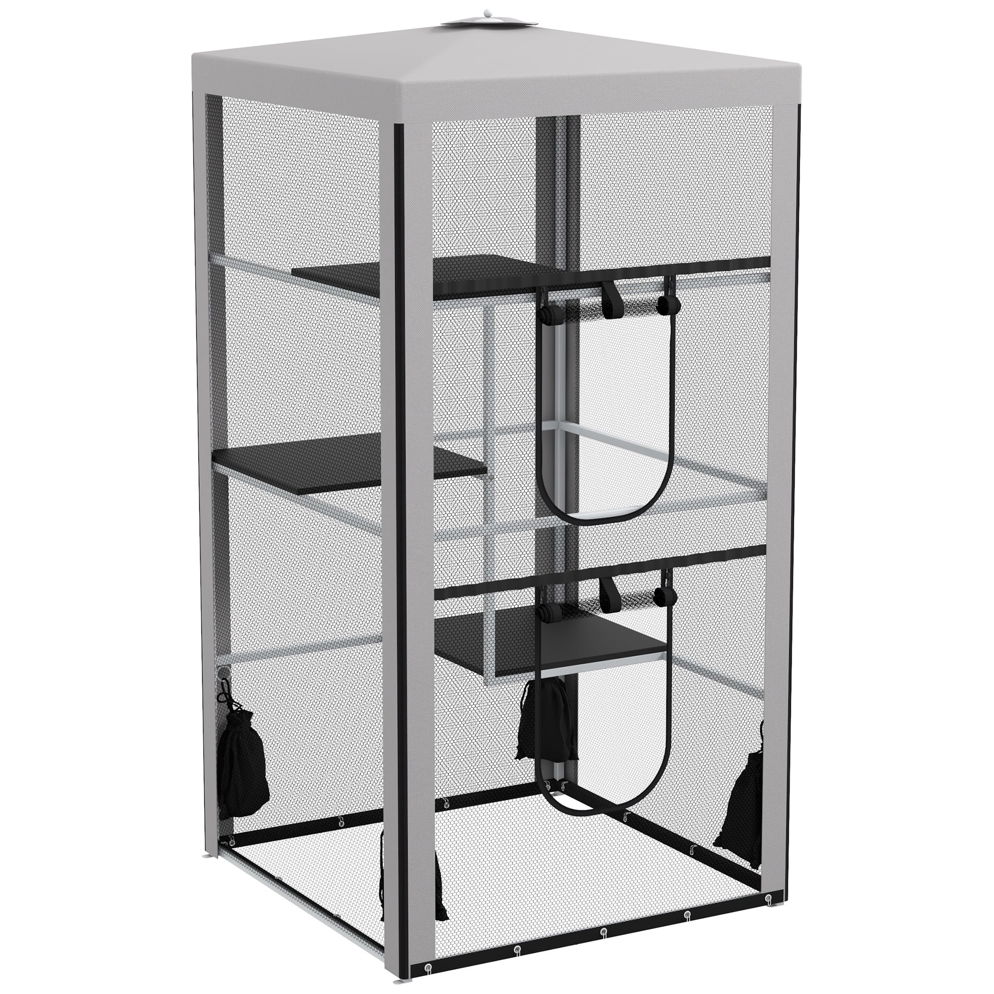 PawHut Large Outdoor/Indoor Cat House with Nylon Cage, 3 Platforms