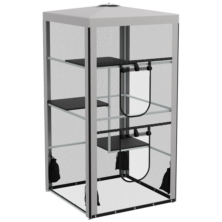 PawHut Large Outdoor/Indoor Cat House with Nylon Cage, 3 Platforms