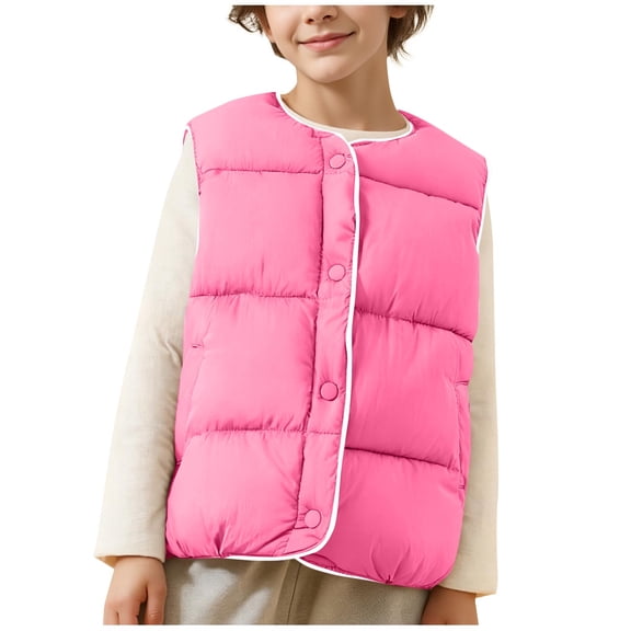 XYAIYT Kids Girls Puffer Jackets Boys Button Up Sleeveless Padded Coat with Pockets Casual Windproof Outerwear