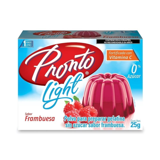 Polvo para preparar gelatina Pronto de agua light sabor frambuesa 25 g