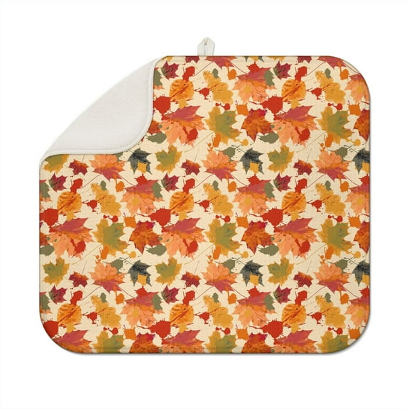 Fall Pumpkin Dish Drying Mat for Kitchen Autumn Maple Leaves Thanksgiving Day Microfiber Drying Mats Absorbent Reversible Dish Pad Medium Dish Draining Mat 16x18 inch