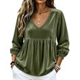 thumbnail image 4 of Xdegoge Women's Long Sleeve V Neck Tops Velvet Blouses Lace Trim Peplum Babydoll Shirts Casual Fall Tunic Tops for Women, 4 of 7
