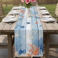 thumbnail image 4 of Orange Navy Blue Coral Table Runner 70 Inches, Summer Beach Coastal Ocean Blue Wood Bed Runner Dresser Scarves Tabletop for Indoor Outdoor Parties/Ceremony/Banquet, 13" x 70", 4 of 9