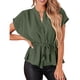 thumbnail image 1 of Blusas con botones para mujer, escote en V, dobladillo con volantes, camiseta informal de manga corta, 1 of 5
