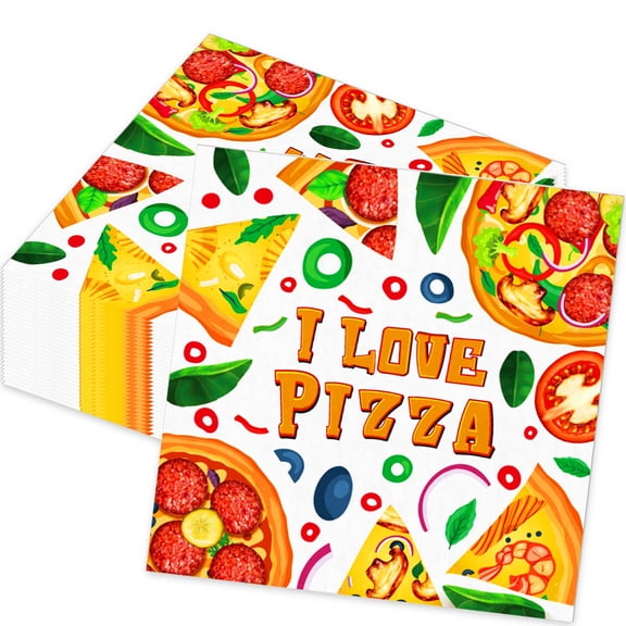 Pizza Theme Party Decorative Napkins - Vibrant I LOVE PIZZA Design Disposable Party Supplies