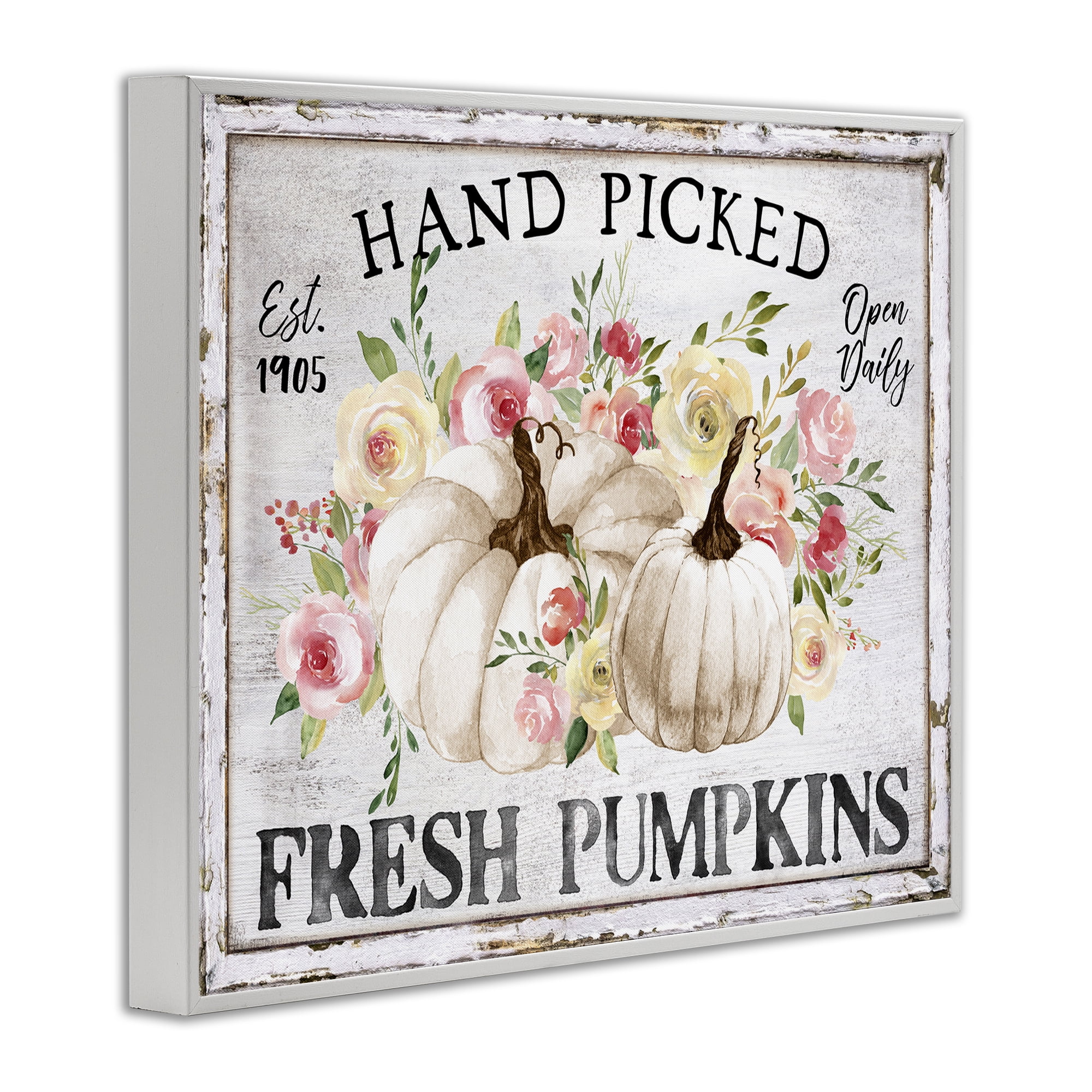 Stupell Industries Hand Picked Pumpkins Holiday Painting White Framed Art Prints Wall Art, 30 x 24
