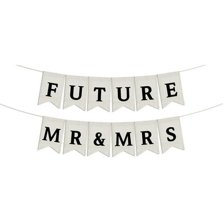 Burlap Future Mr & Mrs Banner - Wedding Shower Decorations, Engagement Banner, Mr & Mrs Sign, Bridal Shower Party Decorations, Wedding Garden Decorations (Black)