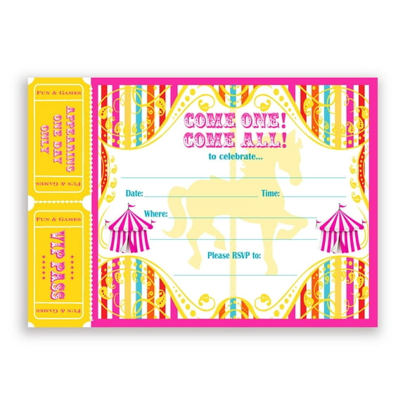 Carousel Carnival LARGE Invitations Multi - 10 Invitations   10 Envelopes