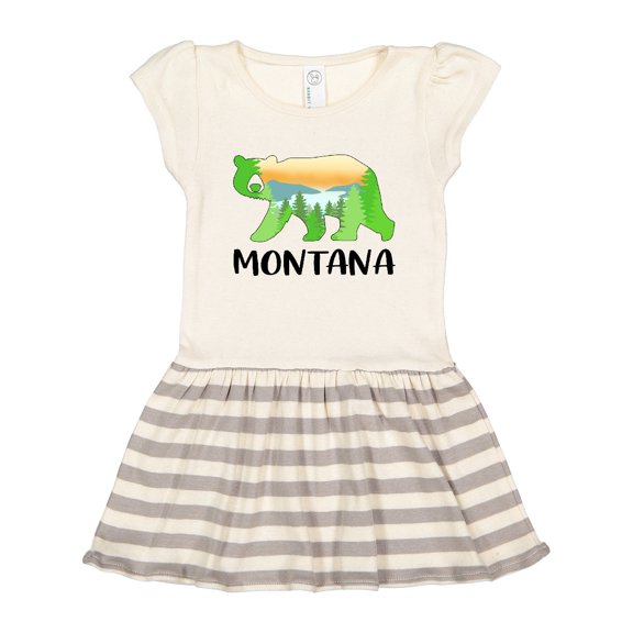 Inktastic Montana Lake and Trees in Bear Silhouette Gift Toddler Girl Dress