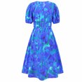 thumbnail image 5 of Rciityk Blue Women's Summer Short Sleeve V-Neck Flower Print Waisted Mid-Calf Dress Beach Dresses for Women 2024 Vacation, 5 of 6