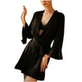 thumbnail image 2 of Leesech Women's Solid Color Nightgown Sexy Pajamas Cardigan Robe Nightgown, 2 of 8
