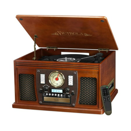 Victrola Wood 8-in-1 Nostalgic Bluetooth Record Player with USB Encoding and 3-speed