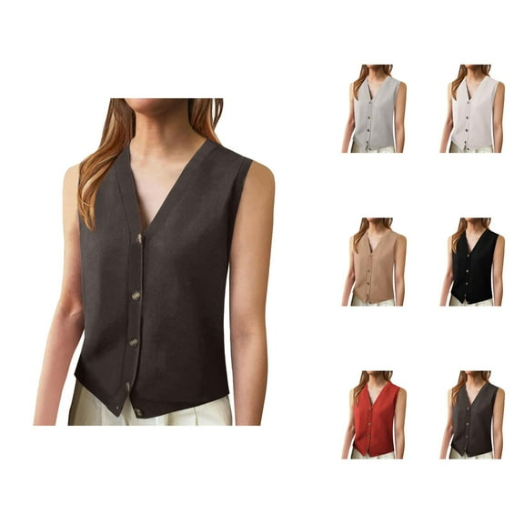 Women's Sweater Vests Sleeveless for a Smart Business Casual Ensemble Women's Casual Sleeveless Knitted V Neck Button Ribbed Sweater