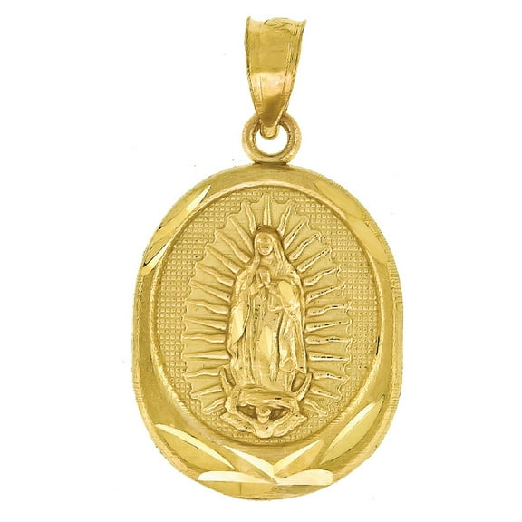 10k Yellow Gold Unisex Diamond cut Lady Of Guadalupe Religious Charm Pendant Necklace Measures 23x13.00mm Jewelry for Wo