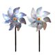 thumbnail image 1 of Paquete de 8 molinetes reflectantes para patio y jardín, rueda de pasador de pájaros ciegos de plata brillante preinstalada, Spinner de viento para asustar pájaros y animales, 1 of 5