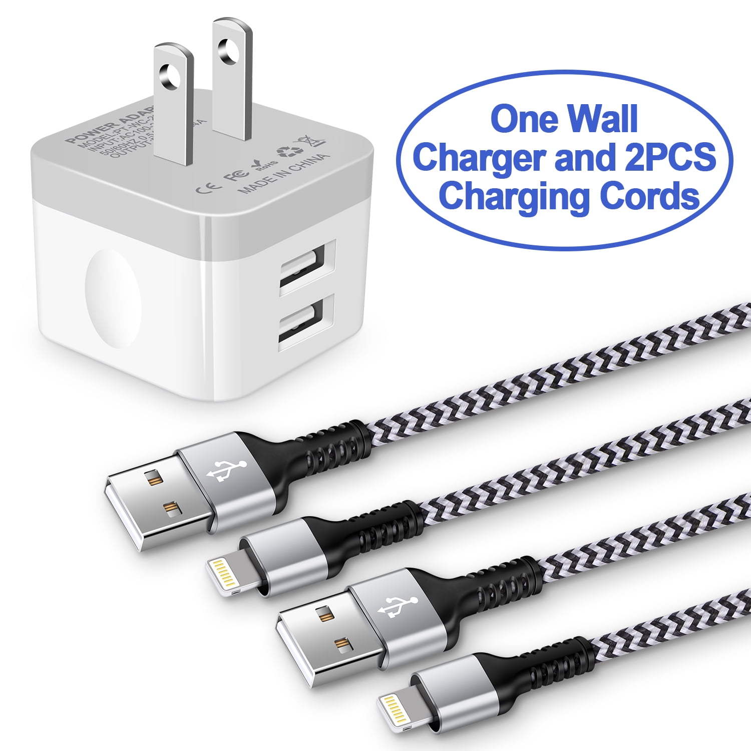 iPhone Charger,Charger Block with 2Pack Lightning Cables 6ft Charging