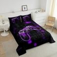 thumbnail image 4 of Twin Gamer Comforter Set Neon Gaming Bedding Sets Video Game Room Decor,Purple and Black Geometric Bedding Comforter Sets Lightweight Game Console Quilt Bed Set 2Pcs, 4 of 7