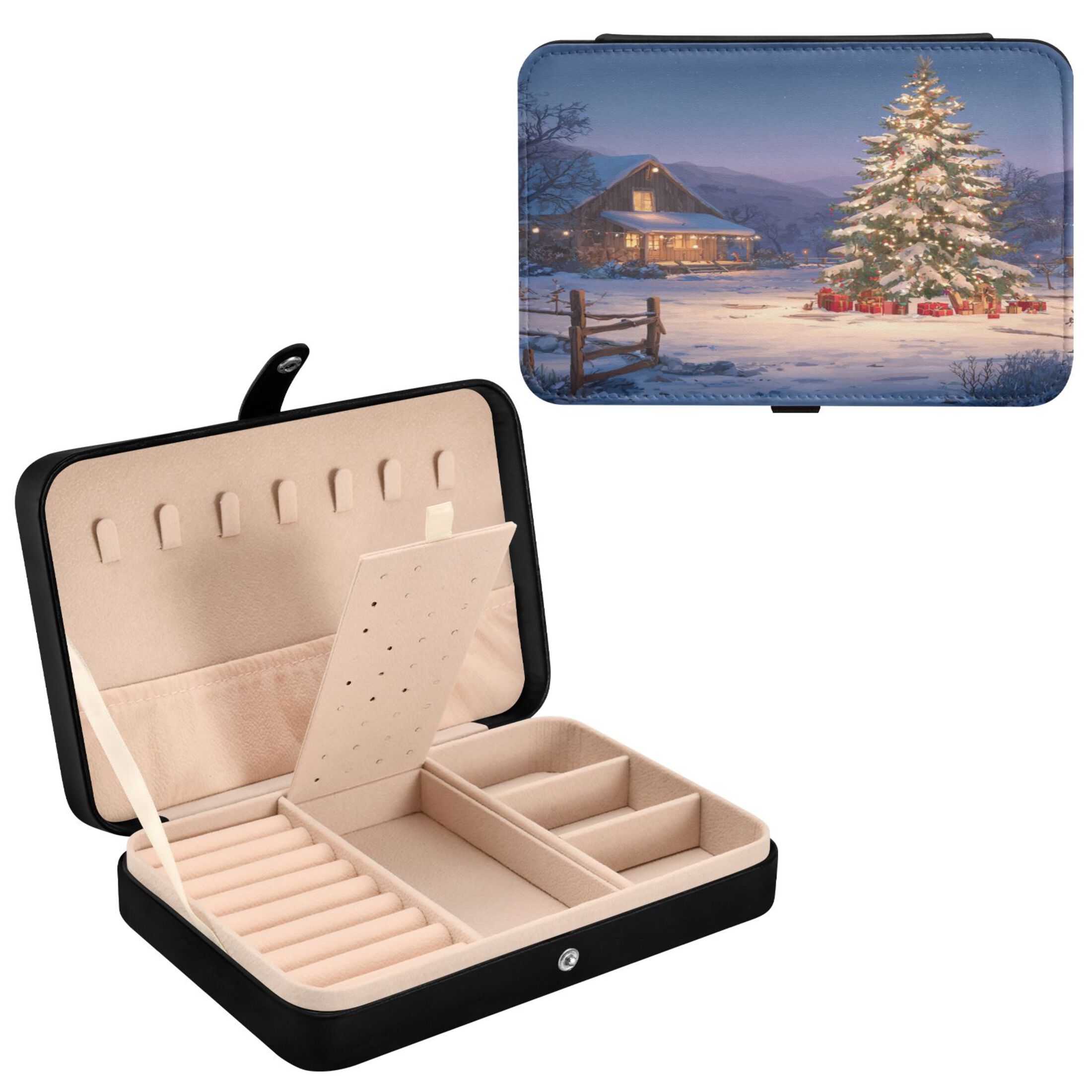 Leather Jewelry Box Rectangular 8.27x5.5x1.78In Travel Jewelry Storage Earrings Necklace Bracelet Watch Brooch Storage Beautiful Christmas Night