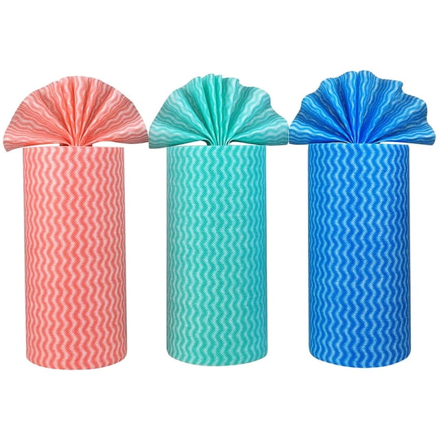 180 paños de esponja para platos, toalla de papel de cocina reutilizable, paños de limpieza desechables para tienda (3 rollos = 180 unidades)