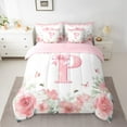thumbnail image 2 of jejeloiu Personalized Letter P Twin Bedding Sets 7-Piece,Bow Knot Monogrammed Bedding Comforter Set,Rustic Flower Floral Sheet Sets For Children,Ultra Soft Bedroom Decor Reversible, 2 of 8
