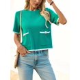thumbnail image 4 of Color Block Women Short Sleeved Casual Knit Sweater with Pocket, 4 of 6