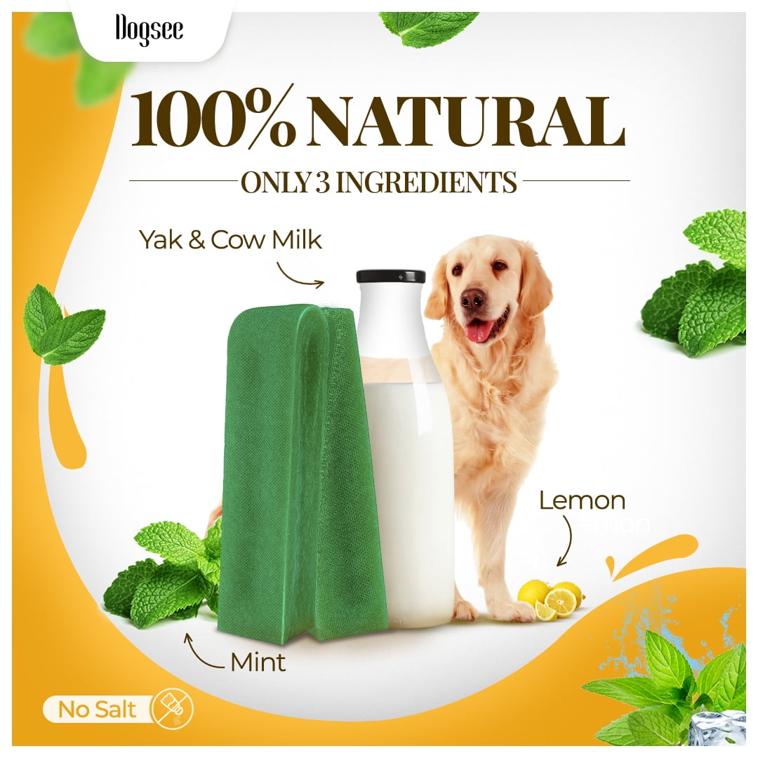 Dogsee Mint Yak Cheese Dental Chews Medium Dogs 1 lb 6 Odorless Bars