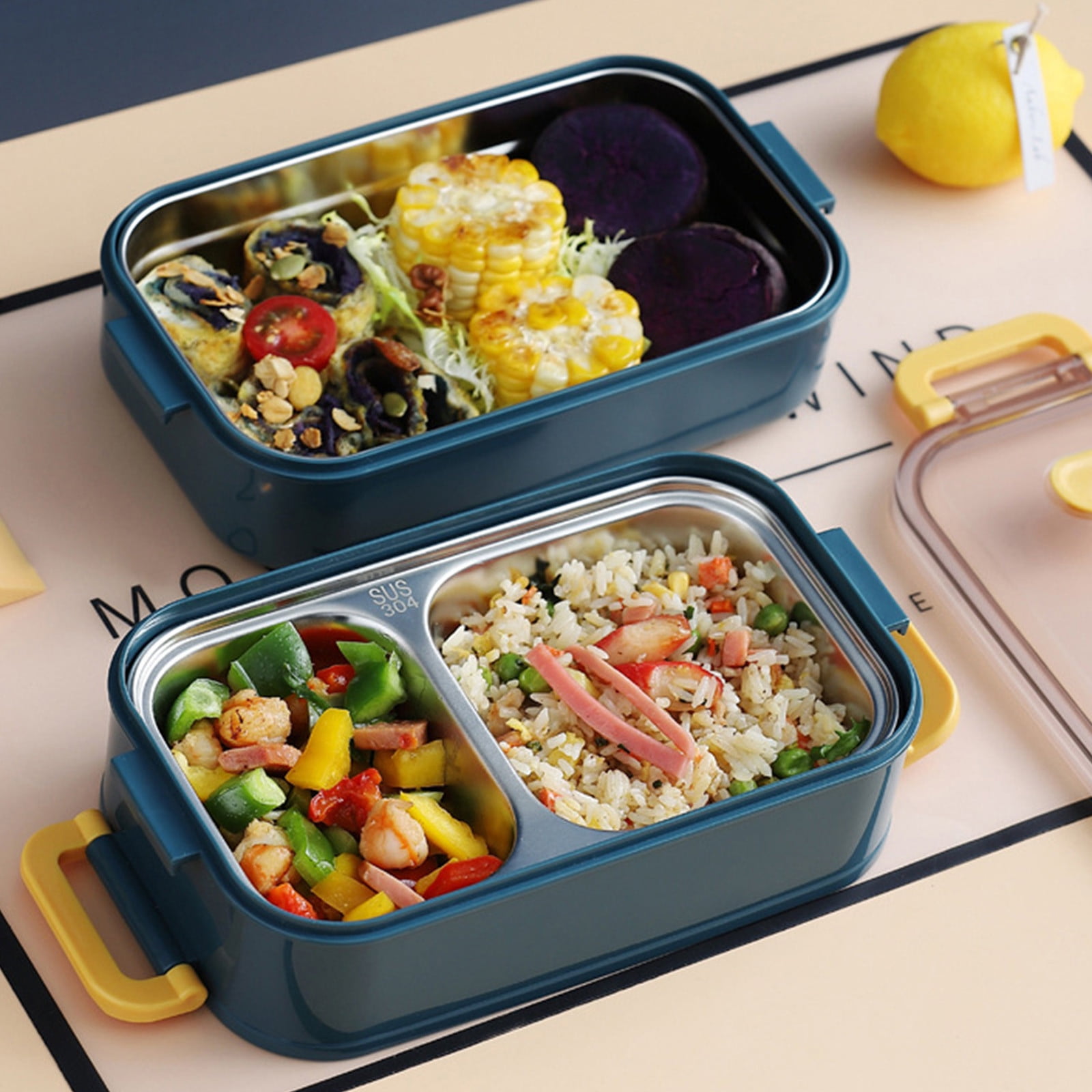 Xmmswdla 4 Compartment Silicone Bento Box Lunch Container for Kids and Adults - Microwave, Reusable,Dishwasher and Freezer Safe - Perfect for Work
