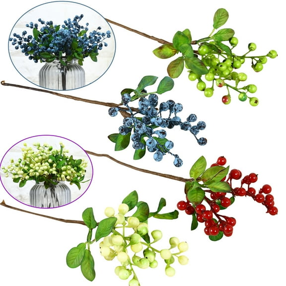 Walbest 4pcs Lifelike Artificial Plants Berry Branches Simulation Blueberry Branches Home Office Hotel Cafe Decor Prop