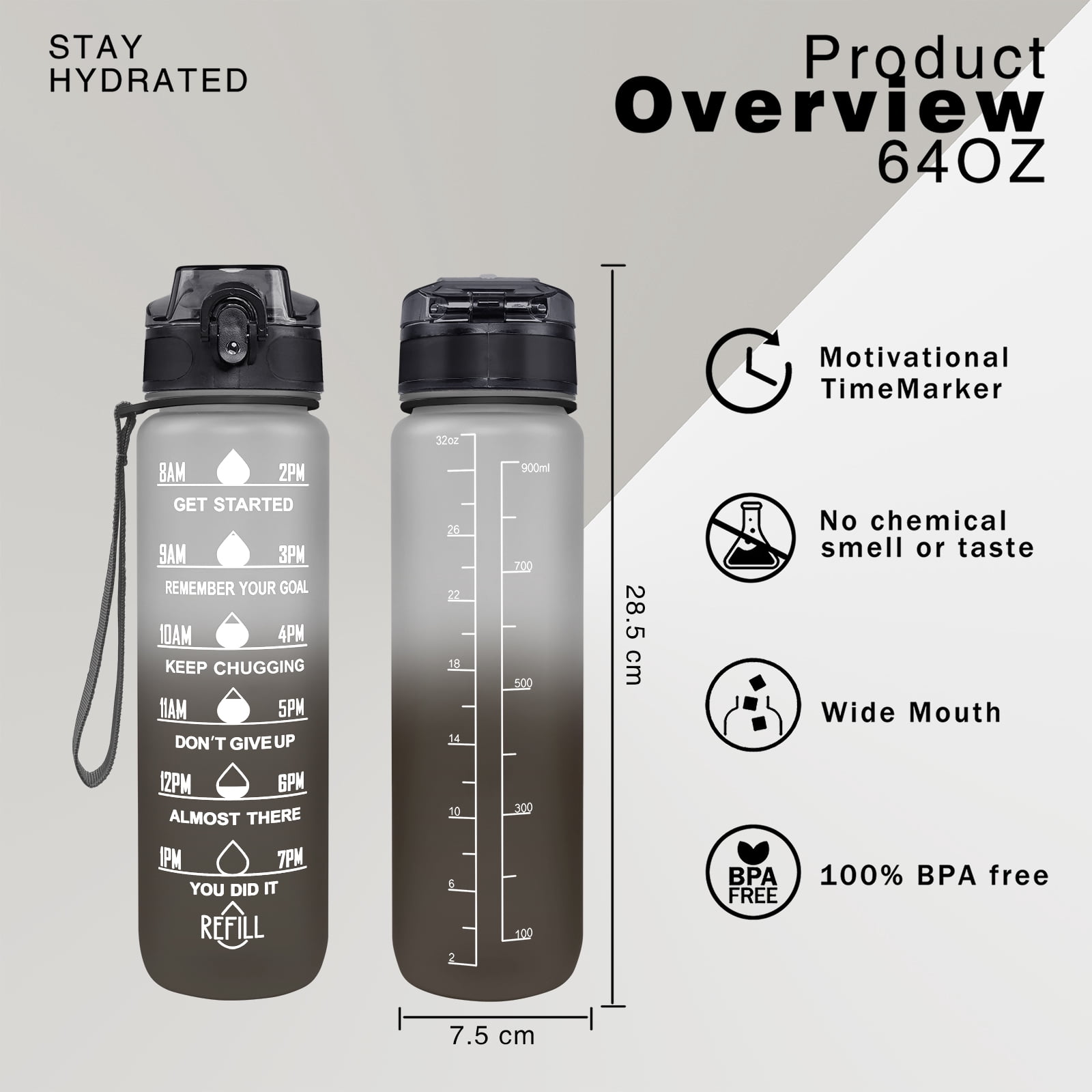 32oz Sports Water Bottle with Detachable Strap, Button-Operated Lid, and Straw - Perfect for Hydration on the Go