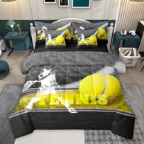 Feelyou Cartoon Tennis Athlete Bedding Comforter Set 7pcs, Ball Sports Gaming Queen Bedding Sets, Teens Kids Boys Girls Reversible Queen Sheet Sets, Ultra Soft Bedroom Decor