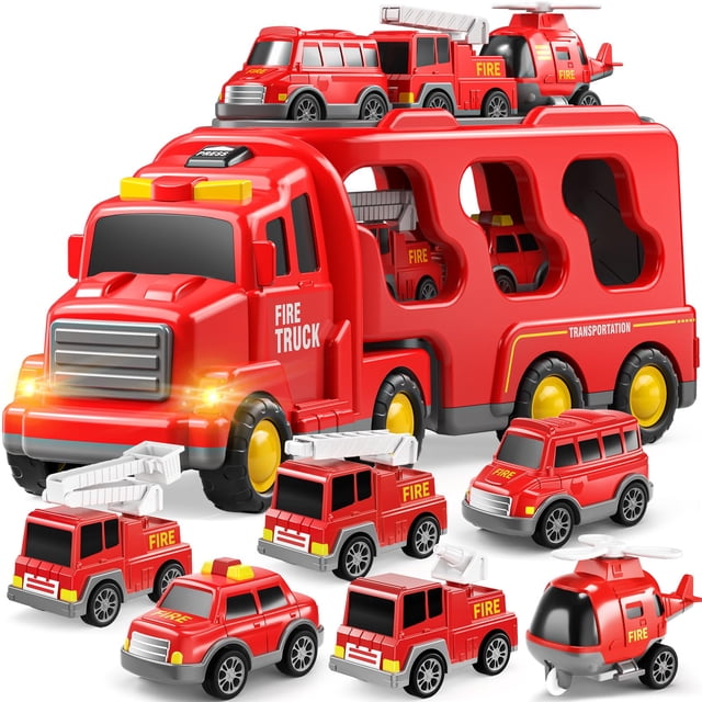 Camión de juguete TEMI para niños de 3 a 5 años con 7 coches eléctricos de fricción