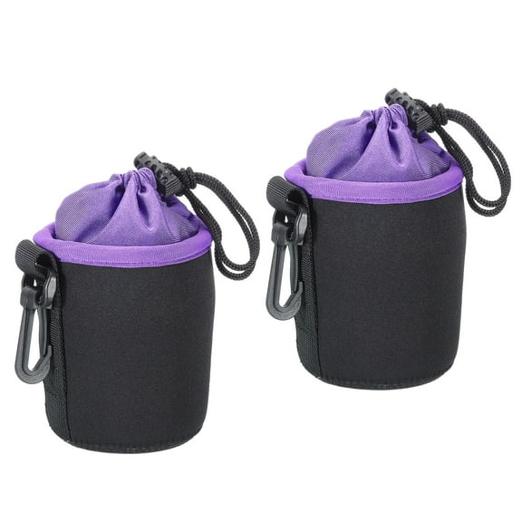 Uxcell Camera Lens Bag, 3.1" IDx3.9" H Drawstring Lens Pouch with Thick Protective Neoprene, Black Purple 2Pack